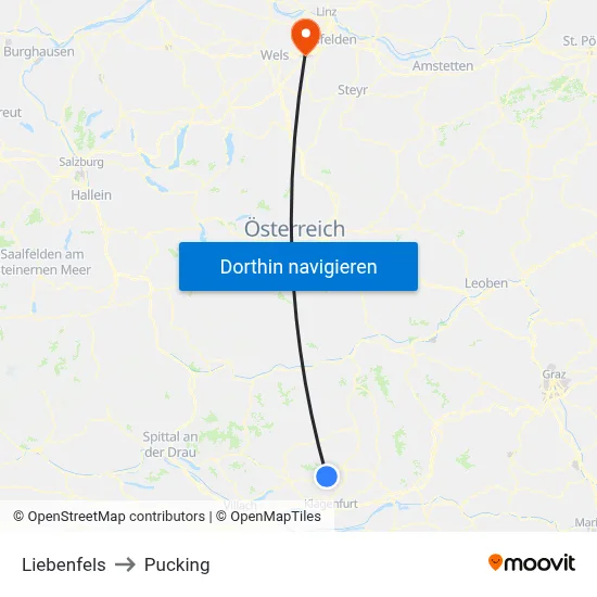 Liebenfels to Pucking map