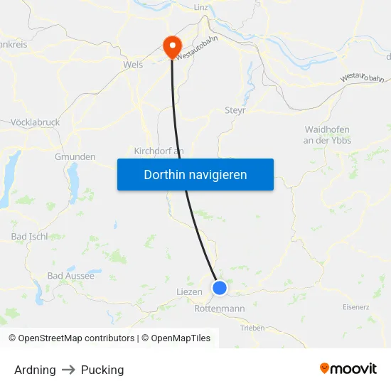 Ardning to Pucking map