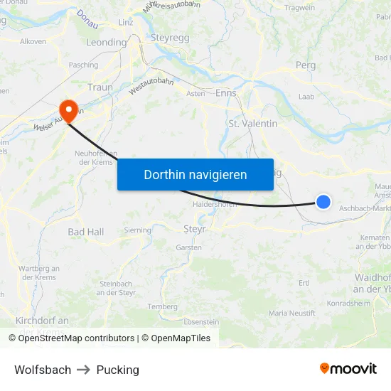 Wolfsbach to Pucking map