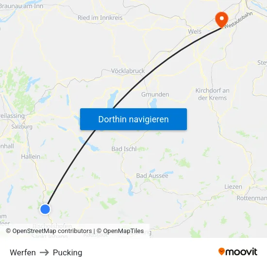 Werfen to Pucking map