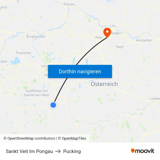 Sankt Veit Im Pongau to Pucking map