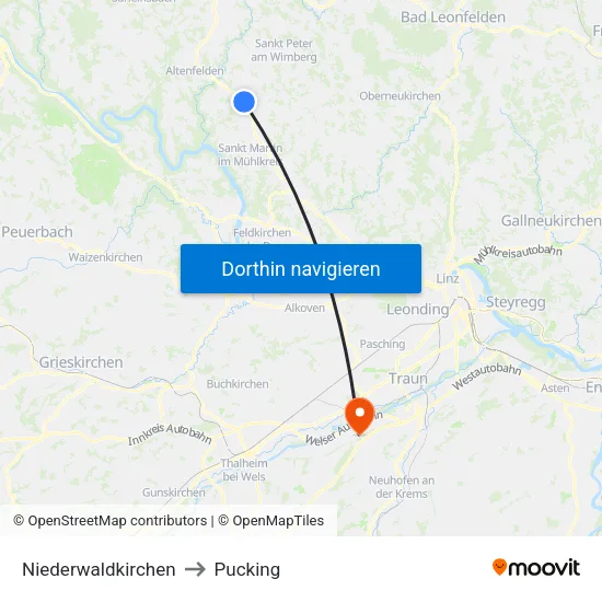 Niederwaldkirchen to Pucking map
