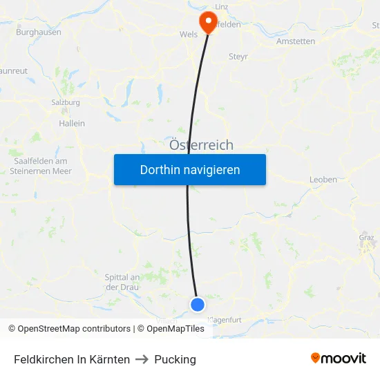 Feldkirchen In Kärnten to Pucking map