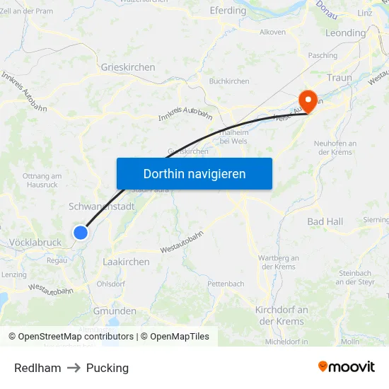 Redlham to Pucking map