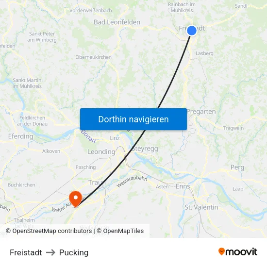 Freistadt to Pucking map
