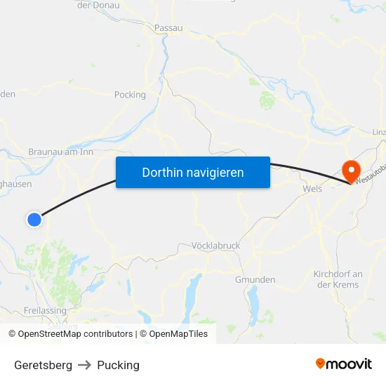Geretsberg to Pucking map