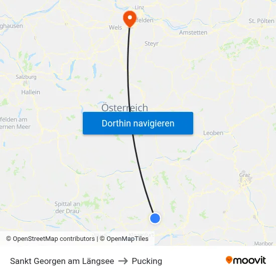 Sankt Georgen am Längsee to Pucking map