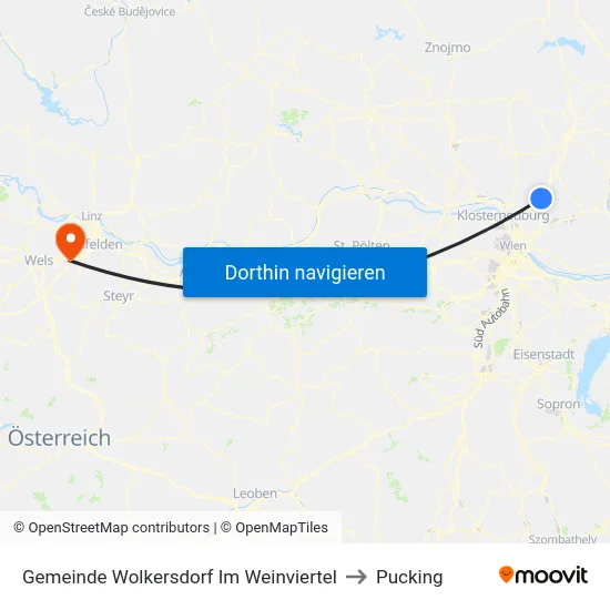 Gemeinde Wolkersdorf Im Weinviertel to Pucking map