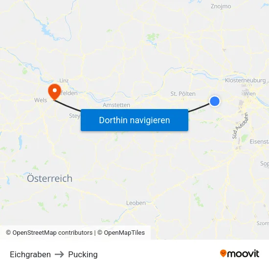 Eichgraben to Pucking map