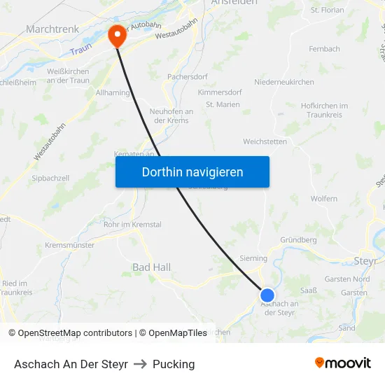 Aschach An Der Steyr to Pucking map