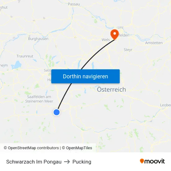 Schwarzach Im Pongau to Pucking map