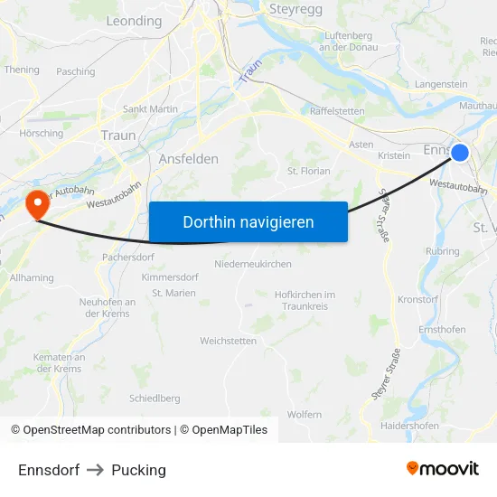 Ennsdorf to Pucking map