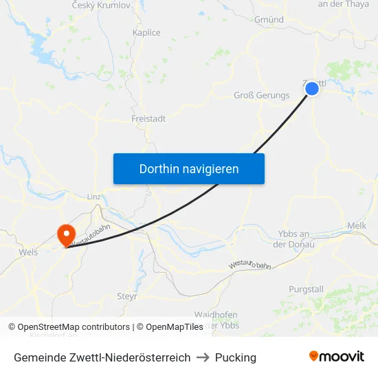 Gemeinde Zwettl-Niederösterreich to Pucking map