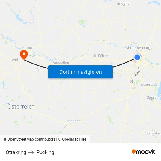 Ottakring to Pucking map