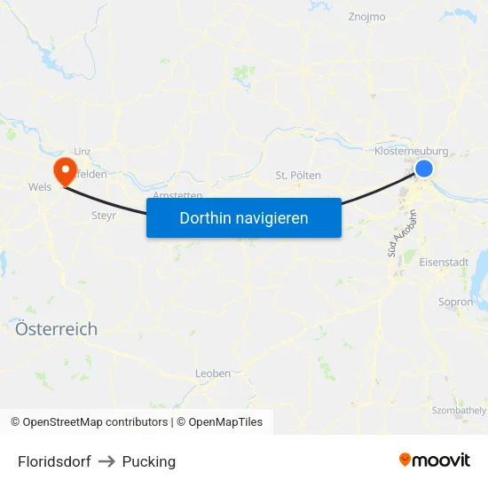 Floridsdorf to Pucking map