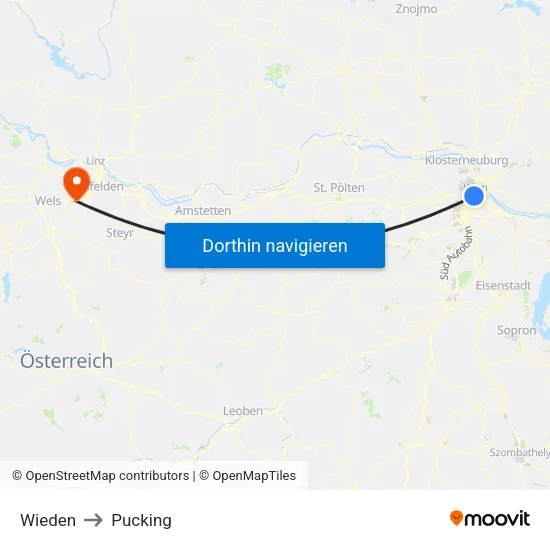 Wieden to Pucking map