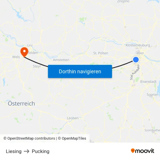 Liesing to Pucking map