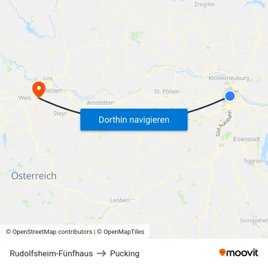 Rudolfsheim-Fünfhaus to Pucking map