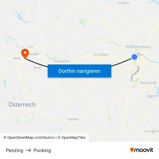 Penzing to Pucking map