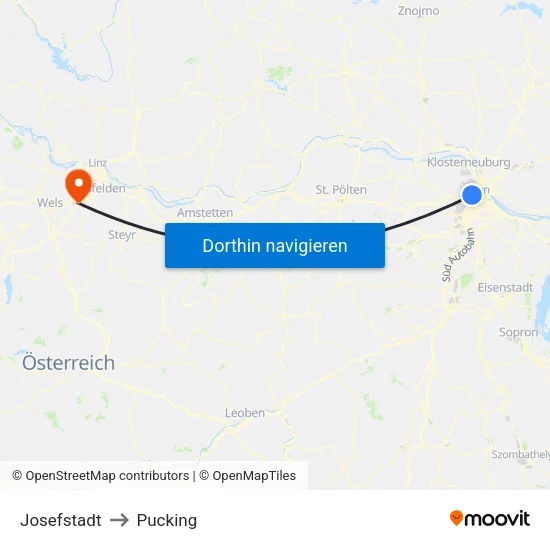 Josefstadt to Pucking map