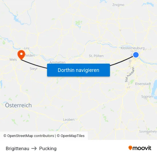 Brigittenau to Pucking map