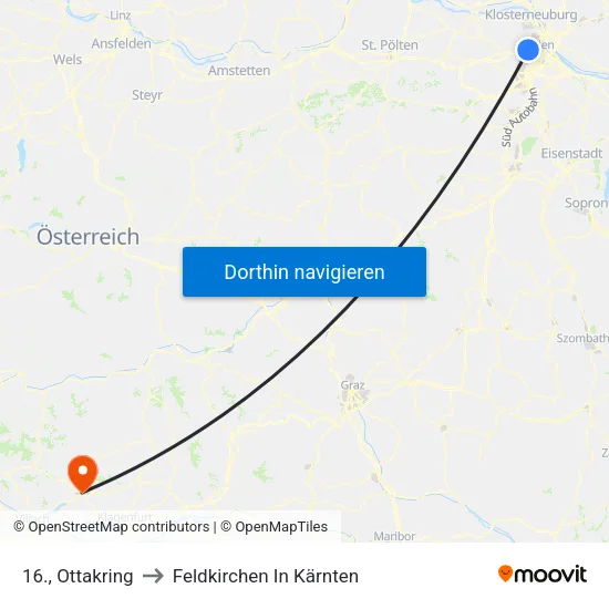 16., Ottakring to Feldkirchen In Kärnten map
