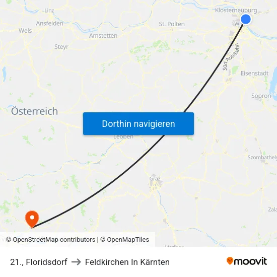 21., Floridsdorf to Feldkirchen In Kärnten map