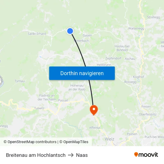 Breitenau am Hochlantsch to Naas map