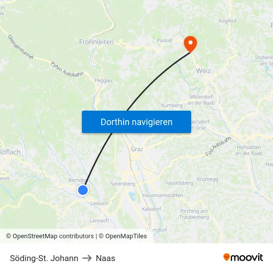 Söding-St. Johann to Naas map