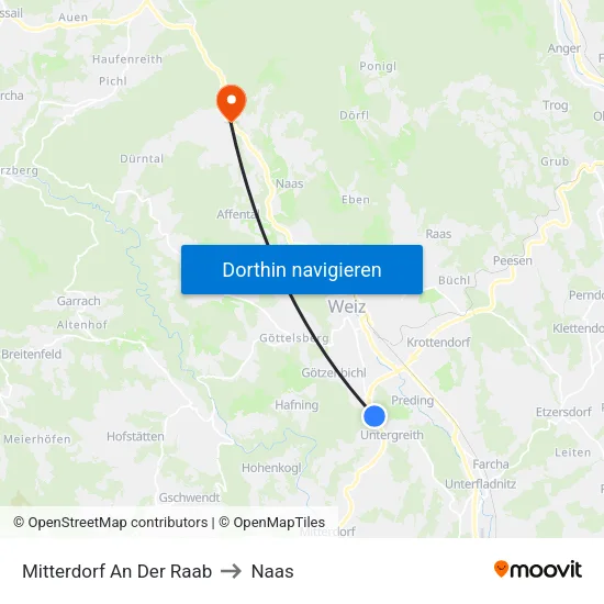 Mitterdorf An Der Raab to Naas map