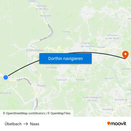 Übelbach to Naas map