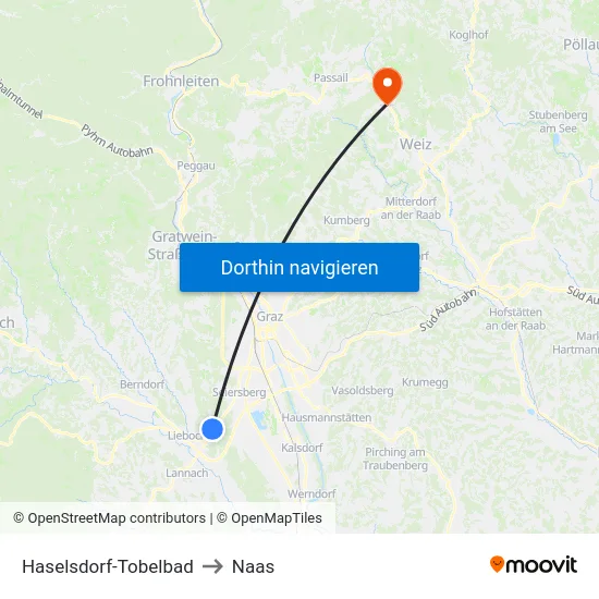 Haselsdorf-Tobelbad to Naas map