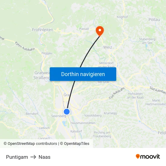 Puntigam to Naas map