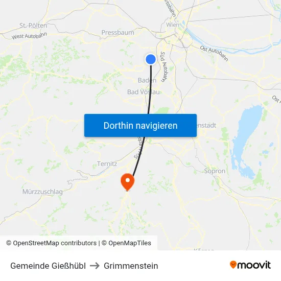 Gemeinde Gießhübl to Grimmenstein map