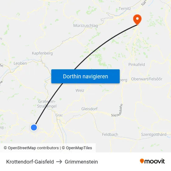 Krottendorf-Gaisfeld to Grimmenstein map
