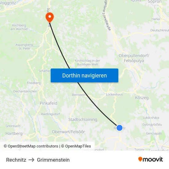 Rechnitz to Grimmenstein map