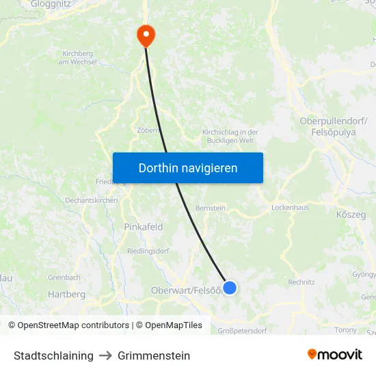 Stadtschlaining to Grimmenstein map