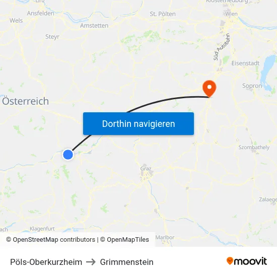 Pöls-Oberkurzheim to Grimmenstein map