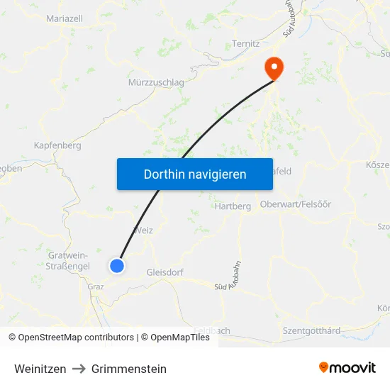 Weinitzen to Grimmenstein map