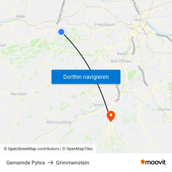 Gemeinde Pyhra to Grimmenstein map