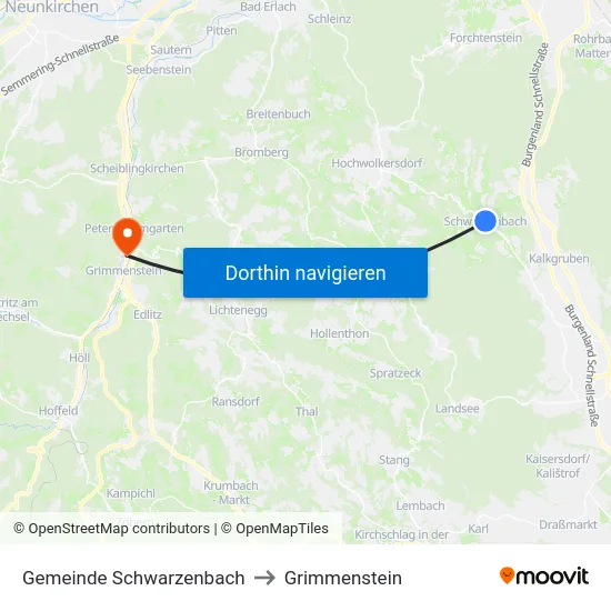 Gemeinde Schwarzenbach to Grimmenstein map