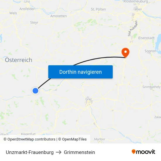 Unzmarkt-Frauenburg to Grimmenstein map