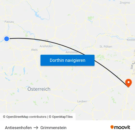Antiesenhofen to Grimmenstein map