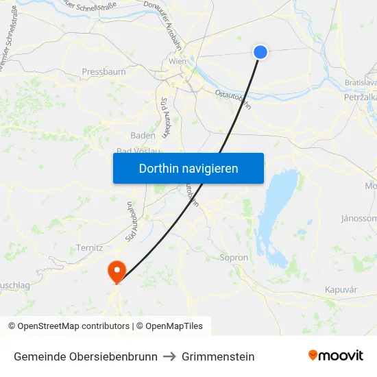 Gemeinde Obersiebenbrunn to Grimmenstein map