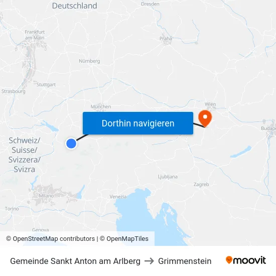 Gemeinde Sankt Anton am Arlberg to Grimmenstein map