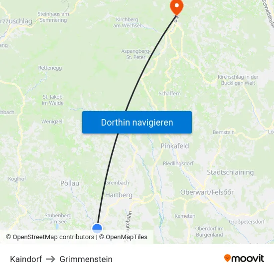 Kaindorf to Grimmenstein map