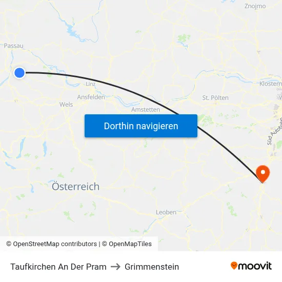 Taufkirchen An Der Pram to Grimmenstein map