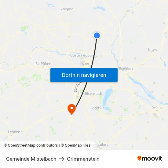 Gemeinde Mistelbach to Grimmenstein map