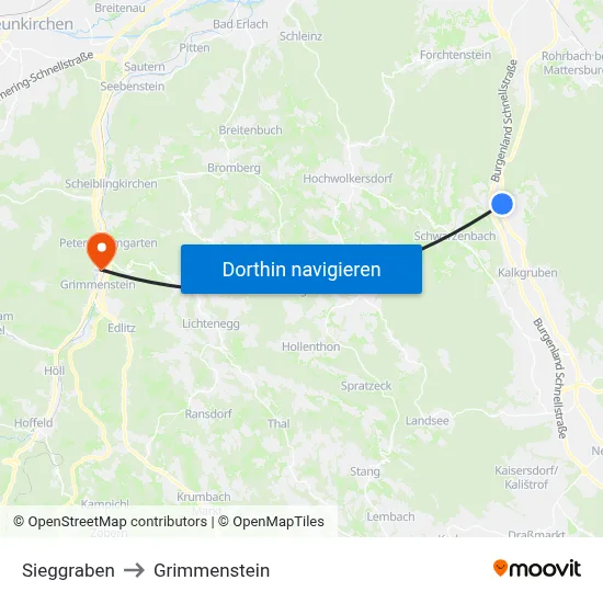 Sieggraben to Grimmenstein map