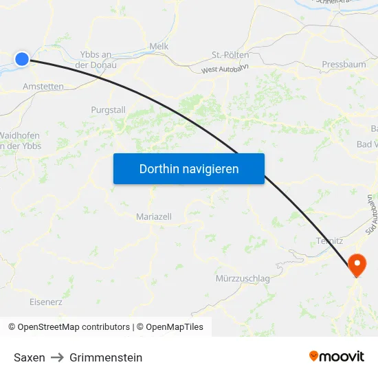 Saxen to Grimmenstein map